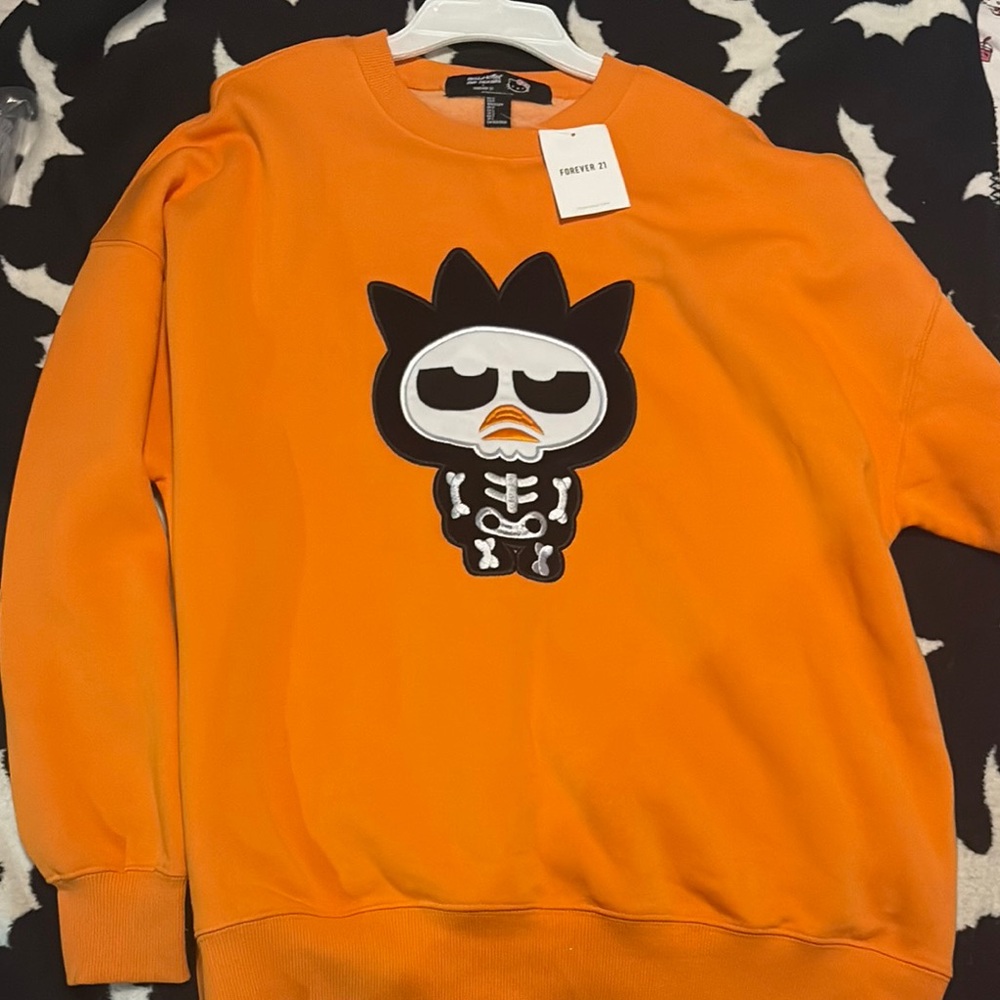 Forever 21 Orange Crewneck Sweater with Cartoon Design
